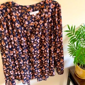 LOFT L floral navy blouse